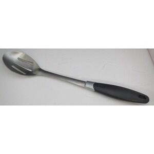 EKCO Stainless Slotted Kitchen Spoon Cooking Black Plastic Handle‎ Utensil